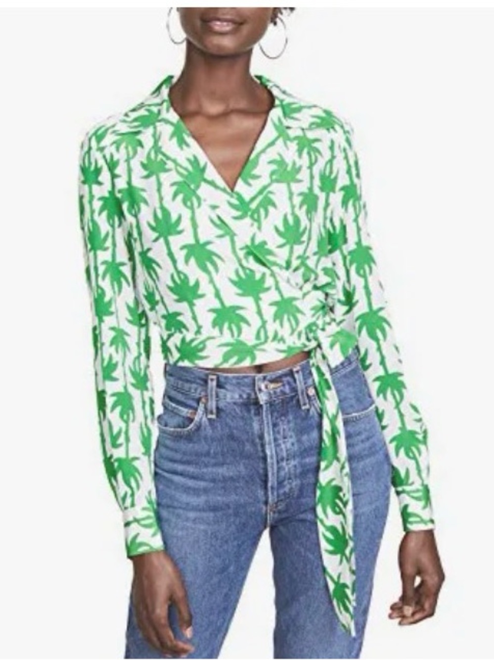 Diane Van Furstenberg LS Wrap Blouse - Palm size 6. NWOT